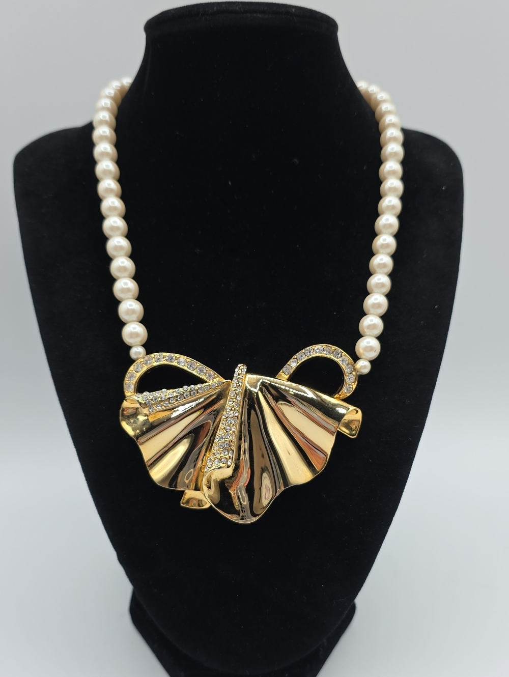 Park Lane Gold Ribbon Pearl Necklace with Crystals
